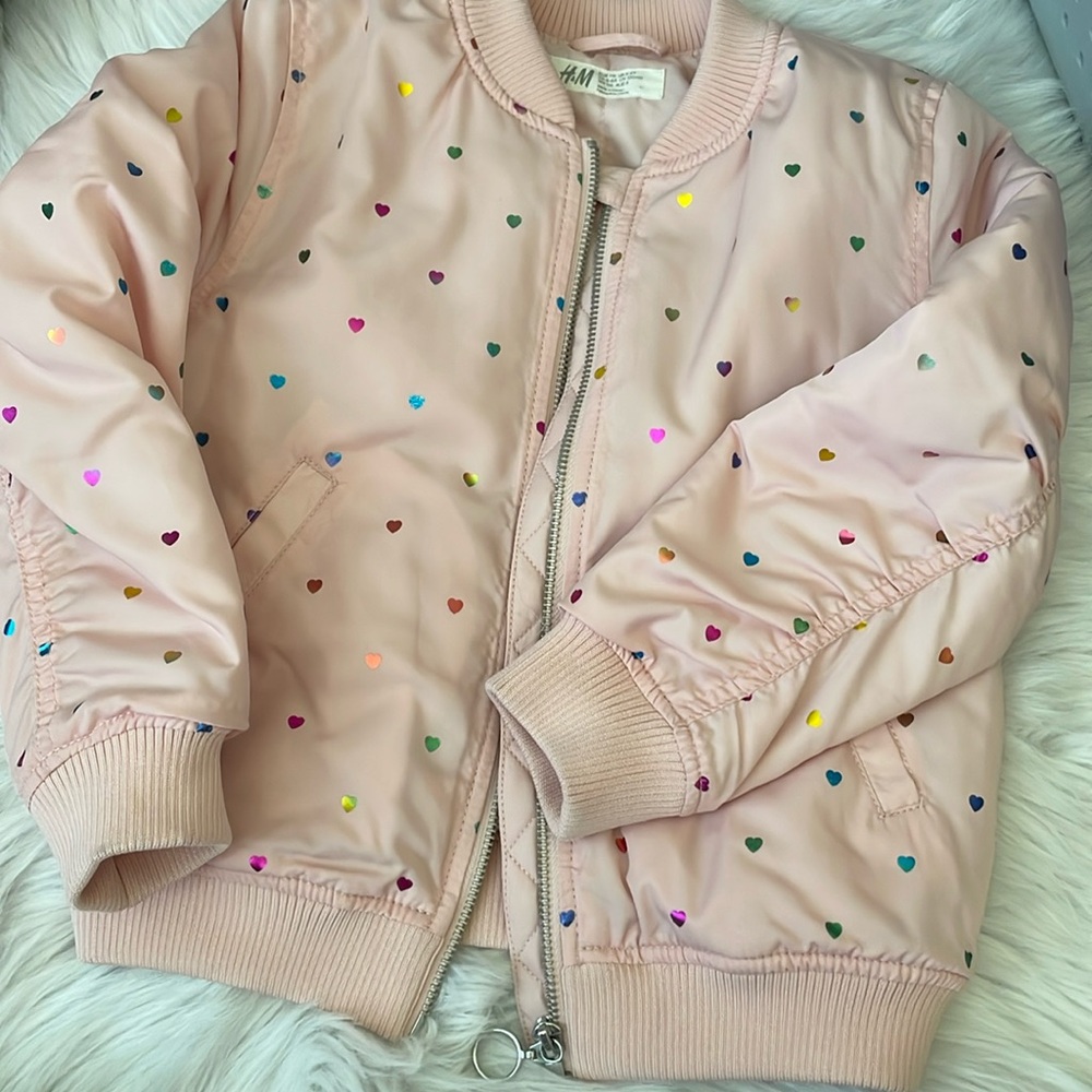 H&M bomber jacket / pink with iridescent hearts 5/6